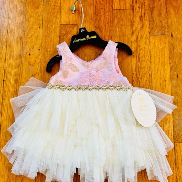 AMERICAN PRINCESS DRESS 6 MONTHS PINK & WHITE - Picture 1 of 16